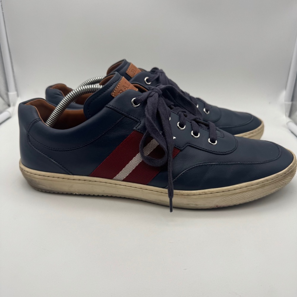 Bally Switzerland Orinano Leather Sneakers Low Top Blue Red Stripe EU 43 Sz11